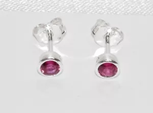 Sterling Silver 925 Ruby Stud Earrings - July Birthstone - Simulated Ruby - Picture 1 of 6