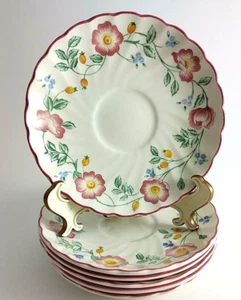 Vtg Churchill Briar Rose Porcelain (5) Cups & (6) Saucers Staffordshire England - Picture 1 of 8