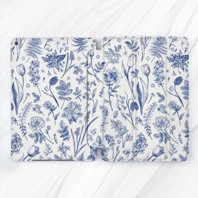 White Blue Botanical Flowers Case For iPad 10.2 Air 3 4 5 Pro 9.7 11 12.9 Mini - Image 1 of 4