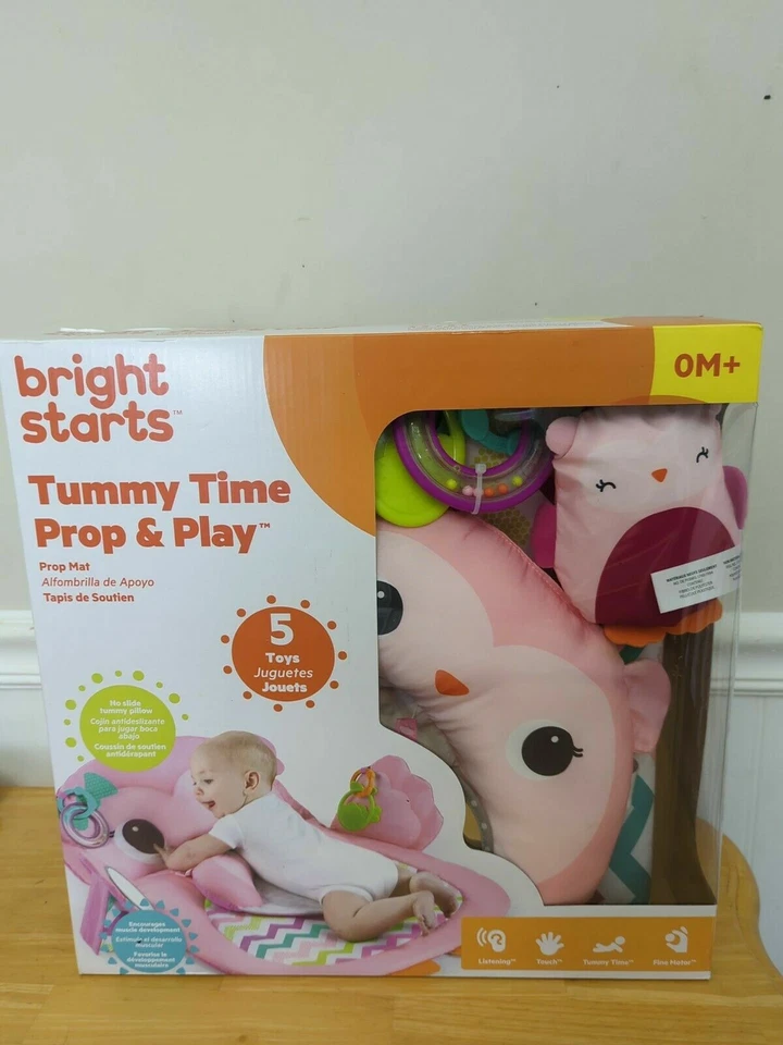 Bright Starts Tummy Time Prop & Play Activity Mat Pink Owl Ages Newborn