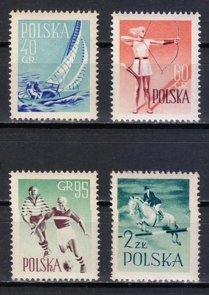 Polônia MNH 1959 Mi 1086-1089 Sc 835-838 Vela, Futebol, Tiro com Arco, Salto ** - Imagem 1 de 2