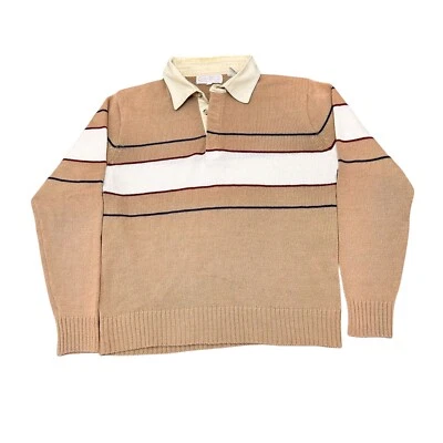 Suéter Gimbles True Vintage Años 70 Acrílico Cuello Dorado Marrón Se Ajusta Mediano LEER Foto 1 de 4