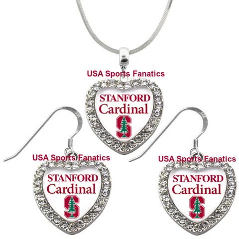 Stanford Cardinal 925 Necklace or Earrings or Set Team Heart With Rhinestones Cover