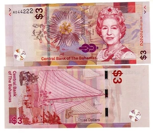 Bahamas Billet 3 Dollars 2019 NEW REINE ELIZABETH QUEEN ELISABETH QEII NEUF UNC - Imagen 1 de 1