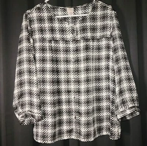 Covington XL Houndstooth Print Blouse Long Sleeve Button Down Gray - Picture 1 of 11