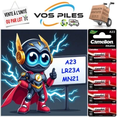 Pile Alcaline 12V : LR23A 23A A23 MN21 V23GA GP23A L1028 55 mAh ( Camelion )