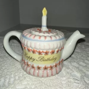 Mini Ceramic Happy Birthday Cake Mini Tea Pot, Andrea By Sadek First Birthday - Picture 1 of 8