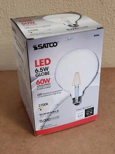 SATCO S9566 6.5W LED Filament Globe 60W 120V Medium E26 Clear 2700K Warm White - Picture 1 of 2