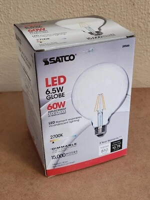 SATCO S9566 6.5W LED Filament Globe 60W 120V Medium E26 Clear 2700K Warm White - Image 1 of 2