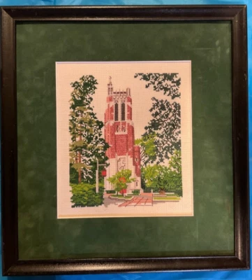 MSU Beaumont Tower framed completed needlepoint 13x13 - Image 1 of 4