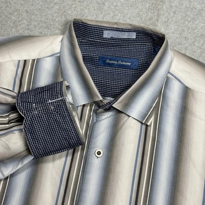 Camisa Tommy Bahama Botón Para Hombre Extra Grande Mezcla Seda Multicolor Rayas Relajarse Foto 1 de 4