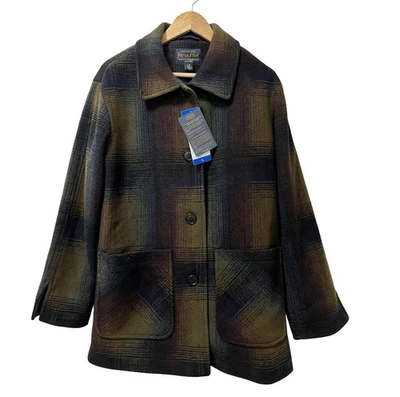 Pendleton Womens Wool Blend Plaid Topper Coat Size L Navy Heavyweight Winter NWT - Image 1 of 4