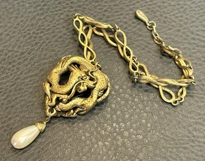Vintage 60’s MCM Tortolani Dragon Faux Pearl Drop Choker Statement Necklace READ - Picture 1 of 10