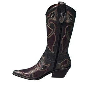 Donald Pliner Western Black Metallic Leather Intricate Stitch Boot New $750 NWT - Picture 1 of 6