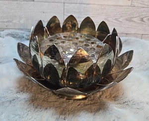 Reed & Barton Silver Plate 3pc Waterlily Lotus Bowl Flower Frog Floral Vase - Picture 1 of 7