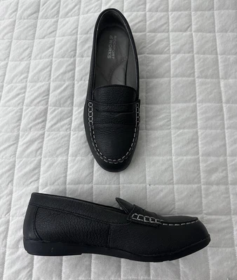 ROCKPORT WORKS Zapatos Mujer 10W Negro Cuero Mocasín RK600 Ropa de Trabajo Informal Foto 1 de 4