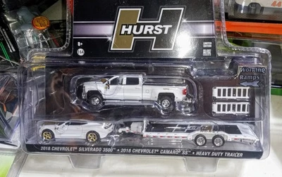 Greenlight Chase Hurst Perf2018 Chevrolet Silverado 3500 + Camaro SS + Trailer - Image 1 of 3