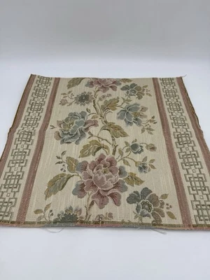 2 Striped Florals Tapestry Pink Tan Fabric Remnants (20” X 2”) & (36” X 19”) - Image 1 of 3