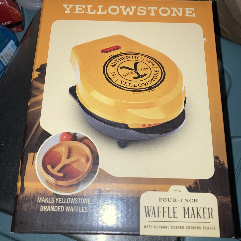 Yellowstone Branded 4-inches Waffle Maker W/ Ceramic Coated Cooking Plates