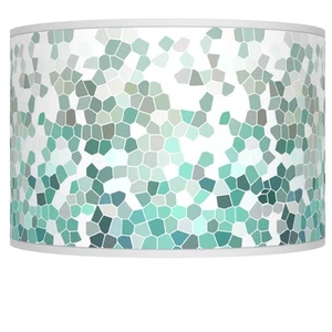 Drum Print Lamp Shade Aqua Mosaic Small 12x12x8.5 Spider with Harp and Finial - Picture 1 of 5