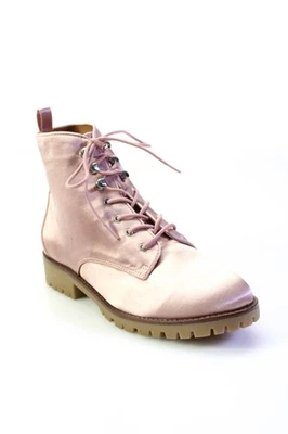 Qupid Womens Severe Satin Flat Lace Up Combat Boots Mauve Pink Size 6 - Image 1 of 4