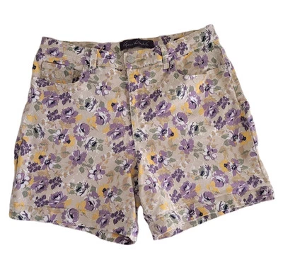 Pantalones Cortos De Colección Años 90 Floral Cintura Alta Gloria Vanderbilt Para Mujer 8 Tostado Púrpura Amarillo  Foto 1 de 4