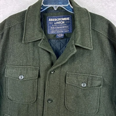VTG 90s Abercrombie & Fitch Barn Chore Coat Jacket Mens L Olive Green Wool Heavy - Image 1 of 4