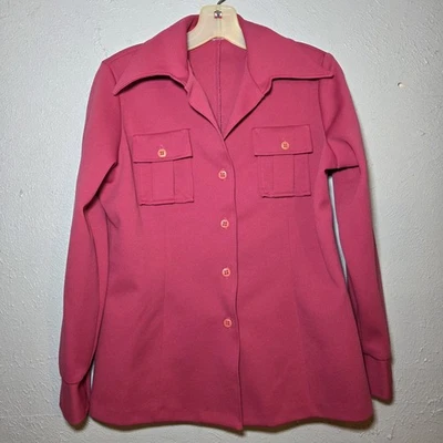 De Colección Años 70 Rosa Caliente Disco Túnica Camisa Chaqueta Mod Safari Bolsillo Blazer Retro Genial Foto 1 de 4