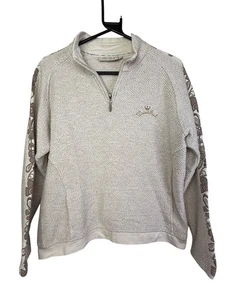 Weird Fish Women's Macaroni Cream Hoodie Sz L Winter Floral Sleeves 3/4 Zip - Picture 1 of 6