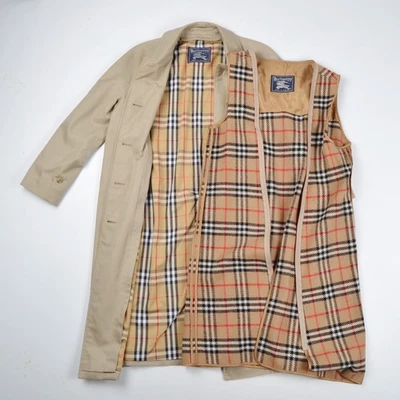 Women's Vintage BURBERRYS Beige Check Lined Trench Coat Wool Lining Size UK 14 - Image 1 of 4