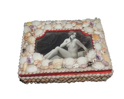 Alter Muschel-Schmuckkasten -mit Motiv-um 1960 - Bild 1 von 4