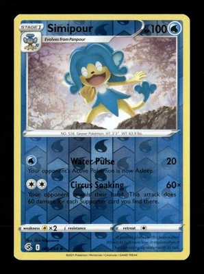 Simipour Reverse Holo Uncommon SWSH08: Fusion Strike 069/264 NM Pokemon NM - Image 1 of 2