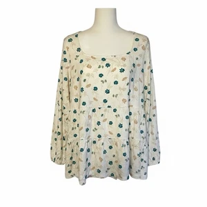 Lands End Damen Übergröße Stufen Top 1X leichter Jersey Langarm geblümt - Bild 1 von 9