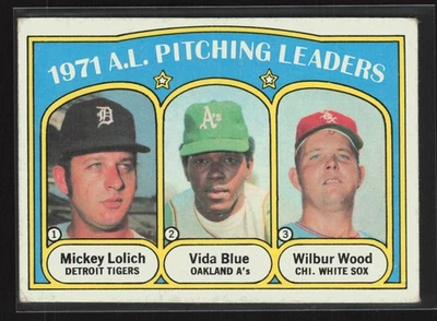 1972 Topps #94 1971 AL Pitching Leaders (Lolich/azul/madera) en muy buena condición Foto 1 de 2