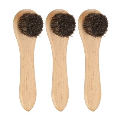3pcs Shoe Cleaning Brush 6" Beech Wood Horsehair Boot Polish Brushes, Brown - Image 1 of 4