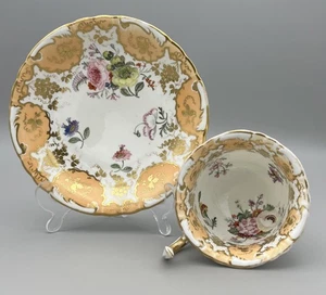 Rockingham Works Brameld Georgian Porzellan Teetasse und Untertasse floral vergoldet um 1830 - Bild 1 von 22