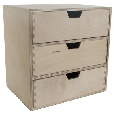 Small Wooden Storage Box 3 Drawer / Office Desktop Organiser / 28.5x20.5x28.5 cm - Image 1 of 4
