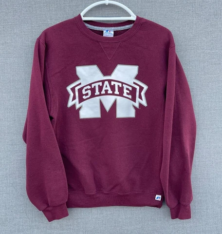 Mississippi State Men's Sweatshirt Small Maroon Crewneck Russell Athletic NCAA Cover