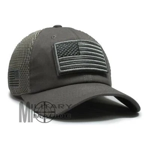 USA American Flag Hat Gray Detachable Patch Micro Mesh Tactical Cap - Picture 1 of 7