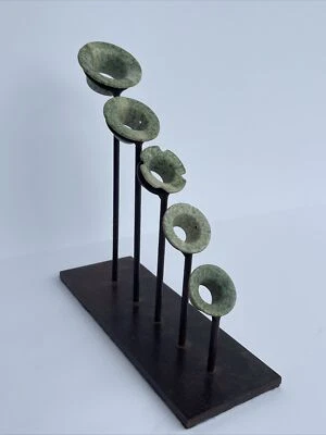 Precolombian Ear Plug Spool Sculpture With Custom Stand Modernist Relic Antique - Image 1 of 4