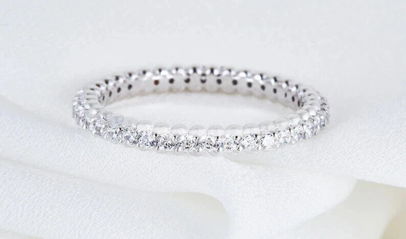 Round Cut Lab Created Diamond Wedding Eternity Band 14K White Gold Over 2.00 Ct - Image 1 of 1