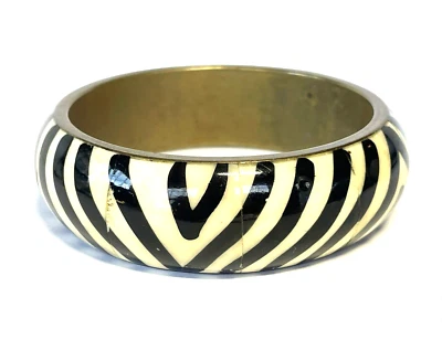 Brazalete Brazalete Vintage 1" Ancho Estampado Cebra Animal Estampado Metal Tono Bronce Foto 1 de 4