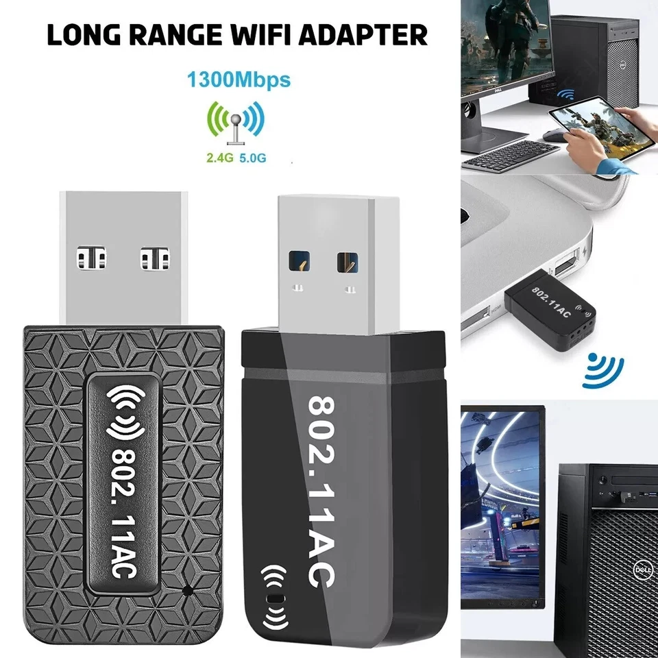 1300Mbps USB-3.0 WiFi Adapter Long Range Dual Band 5Ghz Wireless Network Dongle - Image 1 of 4