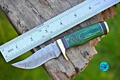 CUCHILLO DE CAZA DESOLLADOR DE HOJA FIJA DE ACERO DAMASCO FORJADO HECHO A MANO SUPERVIVENCIA 2157 Foto 1 de 4