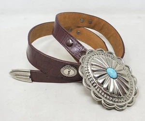 Cintura vintage Accessocraft NYC in pelle anni 80 fibbia conchiglia sud-occidentale 34/36 MED - Foto 1 di 6