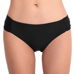Women’s Bikini Swim Bottom Solid Ruched Side Tab Low Rise Swimsuit Bottom - Picture 1 of 3