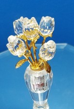 Swarovski crystal 5 clear roses in jewel vase gold accent No logo,2-3/4" tall
