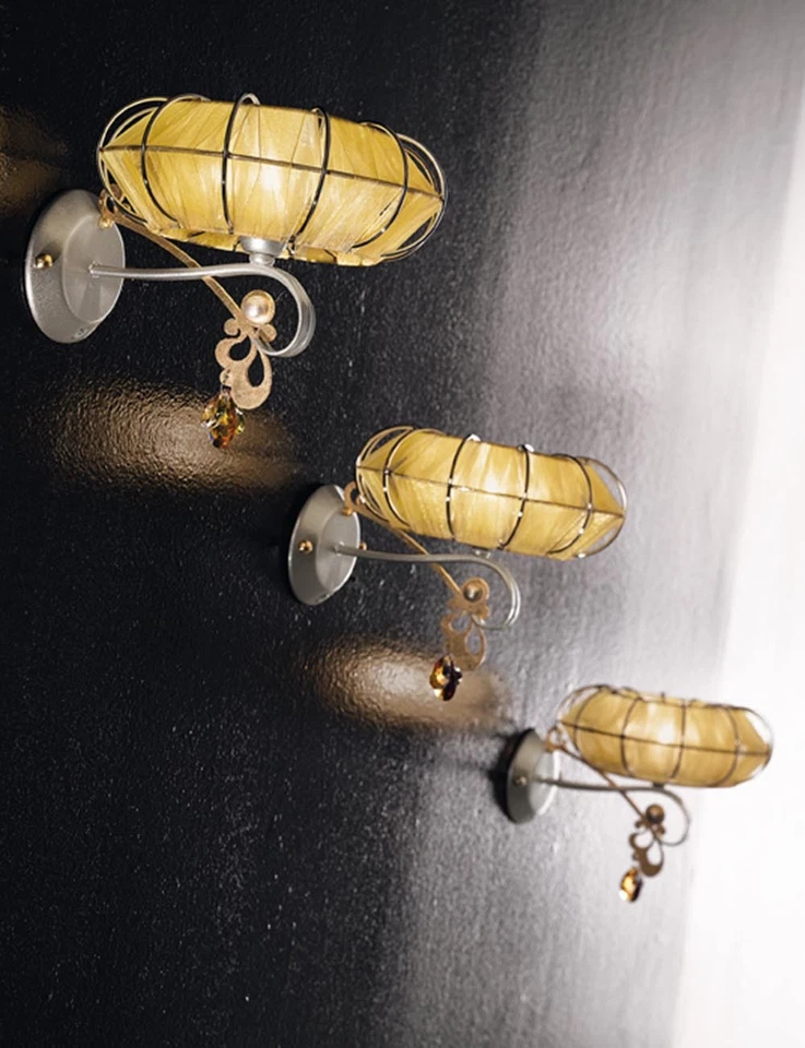 Aplique de Pared Clásico con Cristal y Ámbar Platino Pantalla Foto 1 de 1