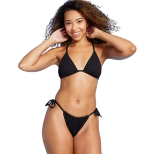 Bikini donna a costine gamba alta cravatta laterale fondo paralume e shore nero taglia S - Foto 1 di 5