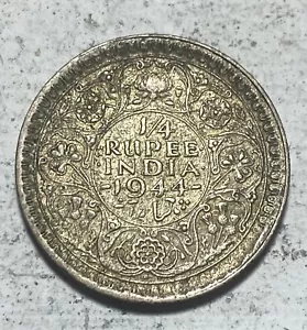 INDIA, BRITISH, 1944 (b) DOT, 1/4 RUPEE, SILVER, KM#547, EXTRA FINE/AU - Foto 1 di 8